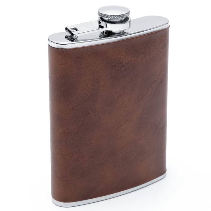 Подарочный набор 5 в 1: фляжка 240 мл, воронка, ручка, 2 рюмки, коричневый, 17 х 21 см