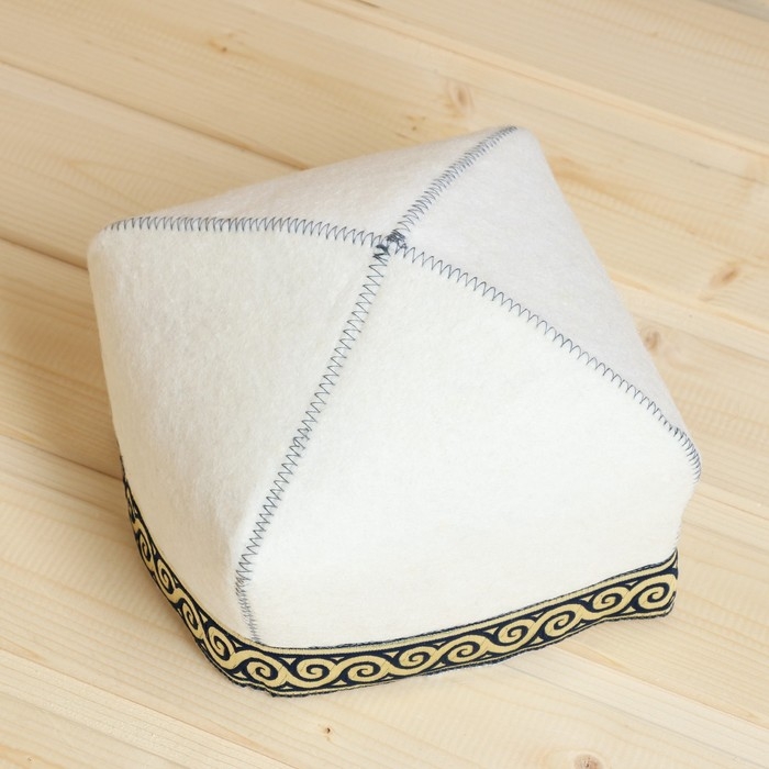 Шапка для бани Шапка для бани "Тюбетейка", белая с синей отделочной лентой