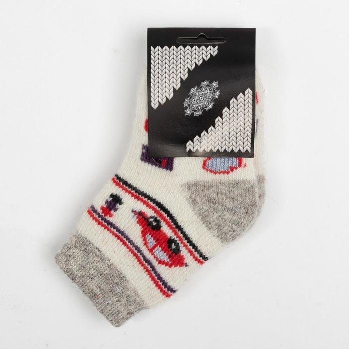 Носки детские шерстяные &laquo;Автомобильчик&raquo;, цвет белый, размер 10