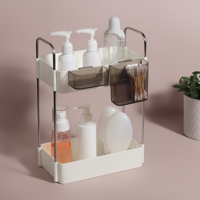 Органайзер для хранения, двухуровневый, 4 секции, 29 × 21 × 12 см, цвет белый/чёрный Органайзер для хранения, двухуровневый, 4 секции, 29 × 21 × 12 см, цвет белый/чёрный