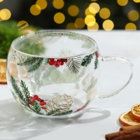 Новый год. Кружка новогодняя стеклянная с двойными стенками «Зимние истории», 270 мл Новый год. Кружка новогодняя стеклянная с двойными стенками «Зимние истории», 270 мл