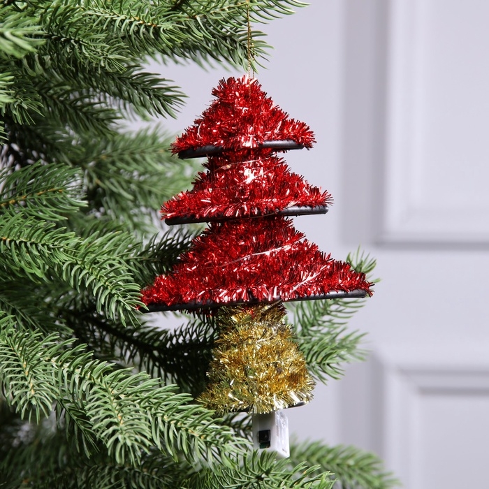 Фигура из мишуры "Елочка красная" 17х13 см, 10 LED, AG10х3 (в компл), Т/БЕЛЫЙ