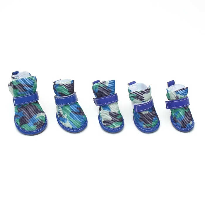 Ботинки для собак Ботинки для собак "Боец", набор 4 шт, размер 2 (подошва 4,5 х 3,7 см) камуфляж синий