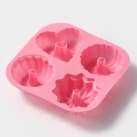 Форма для выпечки Доляна «Немецкий кекс», силикон, 17×17 см, 4 ячейки, цвет розовый Форма для выпечки Доляна «Немецкий кекс», силикон, 17×17 см, 4 ячейки, цвет розовый