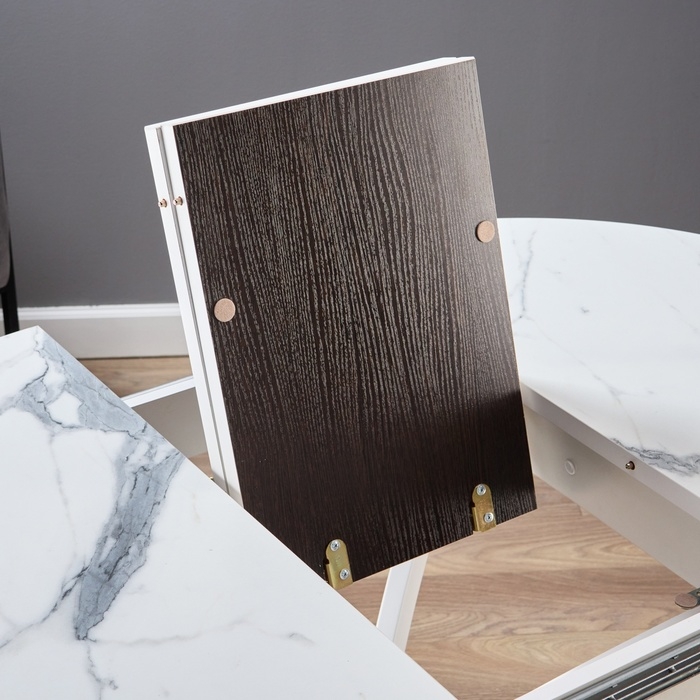 Стол обеденный на одной ножке раздвиж Норд, 90(122)х90х79, ЛДСП 22мм/Пластик,Мрамор Белый