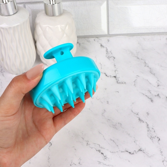 Щётка - массажёр для мытья головы, 8 × 8 × 6 см, цвет голубой Щётка - массажёр для мытья головы, 8 × 8 × 6 см, цвет голубой