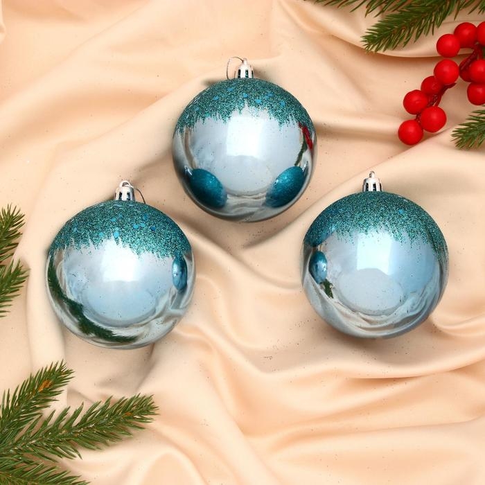 Набор шаров пластик d-8 см, 3 шт "Ночка" голубой