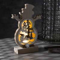 Светодиодная фигура &laquo;Снеговичок&raquo; 12 &times; 23 &times; 5 см, дерево, батарейки АААх2 (не в комплекте), свечение тёплое белое