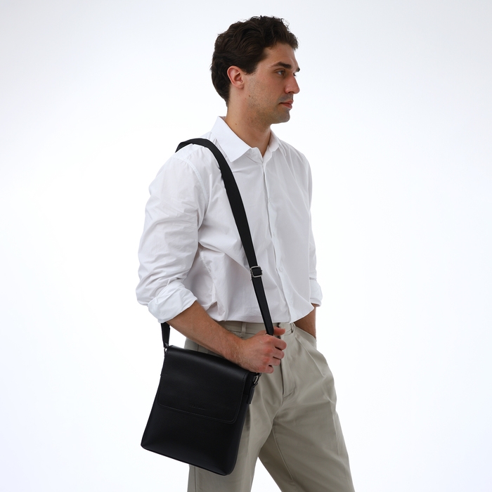 Сумка мужская через плечо TEXTURA, наружный карман, цвет чёрный