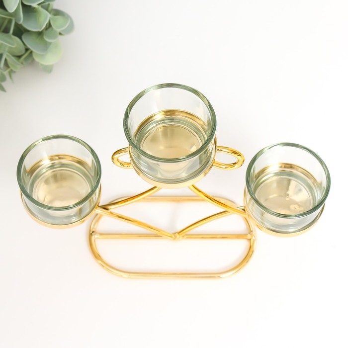 Подсвечник металл, стекло на 3 свечи "Витки" d-4,5 см золото 20х5,5х13 см