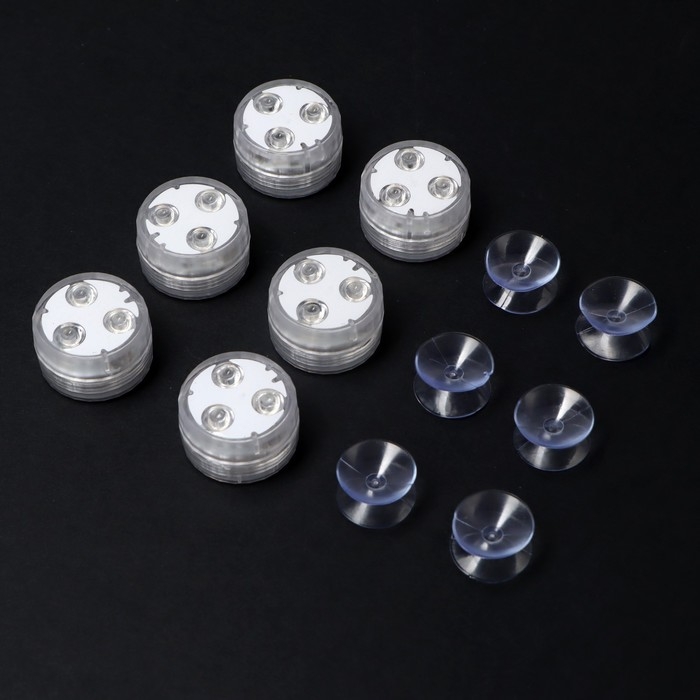 Светильник водонепроницаемый мини, 3 x 1.9 см, 6 шт, от CR2032 (в компл.), пульт, RGB, IP68 Светильник водонепроницаемый мини, 3 x 1.9 см, 6 шт, от CR2032 (в компл.), пульт, RGB, IP68