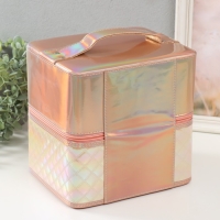 Шкатулка кожзам для косметики "Ромбы голография. Этажи" бело-розовая 24,5х20,5х27 см Шкатулка кожзам для косметики "Ромбы голография. Этажи" бело-розовая 24,5х20,5х27 см