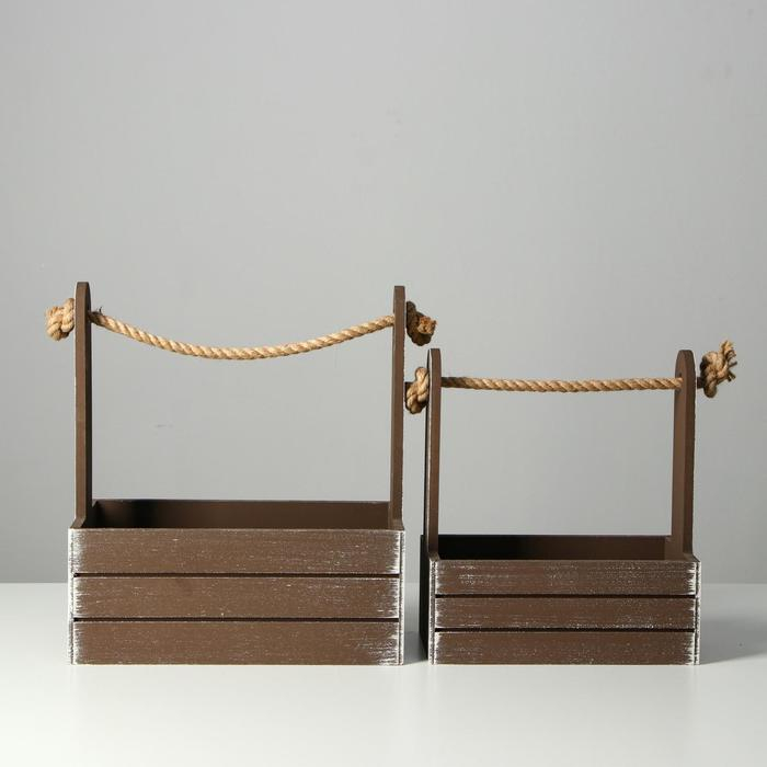 Набор кашпо деревянных 2 в 1 (25.5&times;15&times;30; 20&times;12&times;23) "Прованс", коричневый