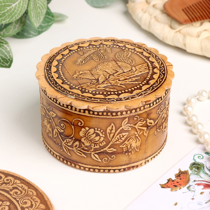 Шкатулка "Соболь" , с окантовкой, 80 х 40 мм, береста