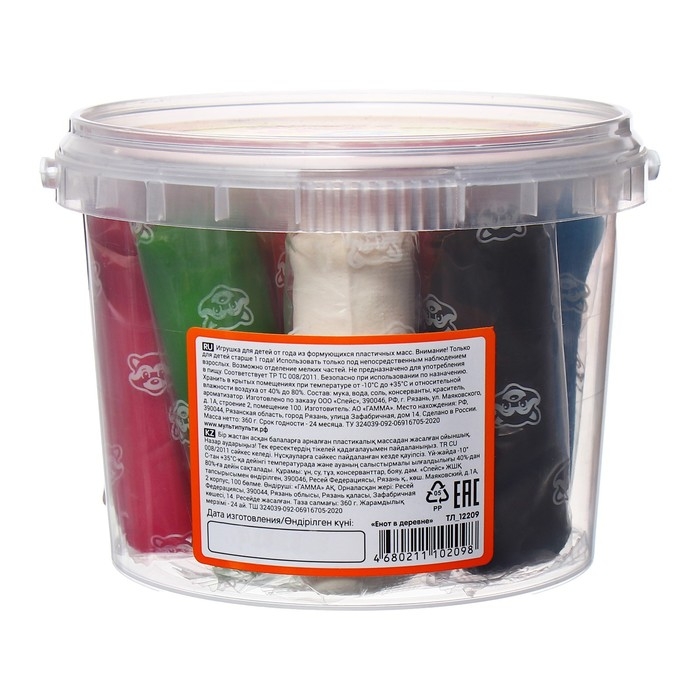 Тесто для лепки Мульти-Пульти Тесто для лепки Мульти-Пульти "Енот в деревне", 12 цветов по 30 г, пластиковое ведро с крышкой