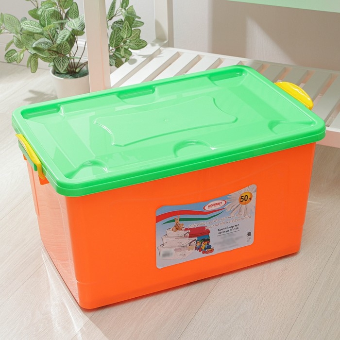 Контейнер для хранения с крышкой, 50 л, 63×40×33 см, на колёсиках, цвет МИКС Контейнер для хранения с крышкой, 50 л, 63×40×33 см, на колёсиках, цвет МИКС