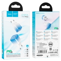 Сетевое зарядное устройство Hoco C101A, 1 Type-C, 20 Вт, PD + QC, синий