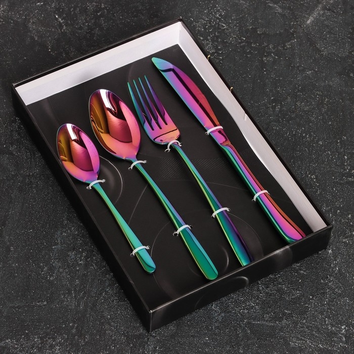 Набор столовых приборов из нержавеющей стали Magistro «Эсквайр», 4 предмета, цвет хамелеон Набор столовых приборов из нержавеющей стали Magistro «Эсквайр», 4 предмета, цвет хамелеон