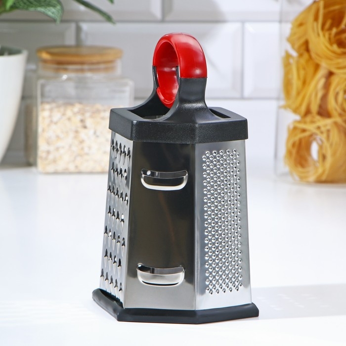 Тёрка шестигранная Доляна &laquo;Нео&raquo;, 12,5&times;10,5&times;20,5 см, прорезиненное дно, цвет чёрный, красный