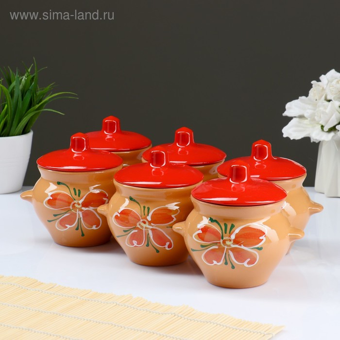 Набор горшков №5 с ручками 6х0,5л, василек топленое молоко