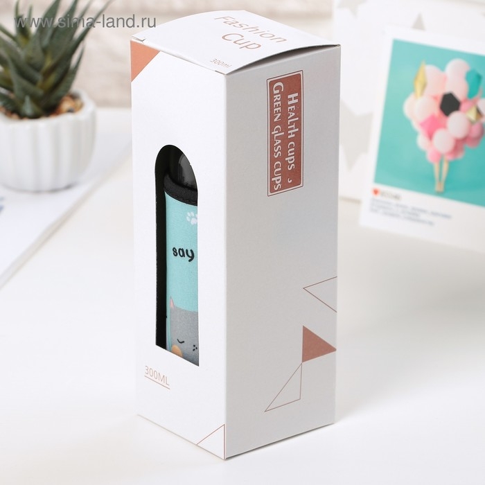 Бутылка для воды стеклянная в чехле &laquo;Милые животные&raquo;, 300 мл, h=17 см, рисунок МИКС