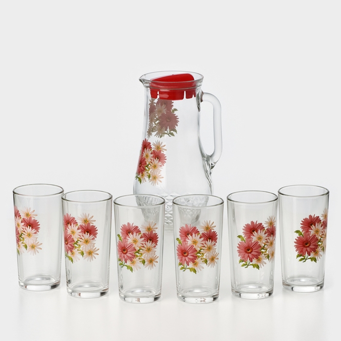 Набор питьевой &laquo;Букеты&raquo;, стеклянный, кувшин 1,7 л + 6 стаканов 230 мл, МИКС