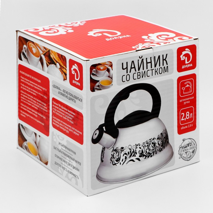 Чайник со свистком из нержавеющей стали Доляна &laquo;Рио&raquo;, 2,8 л, фиксированная ручка, цвет хромированный