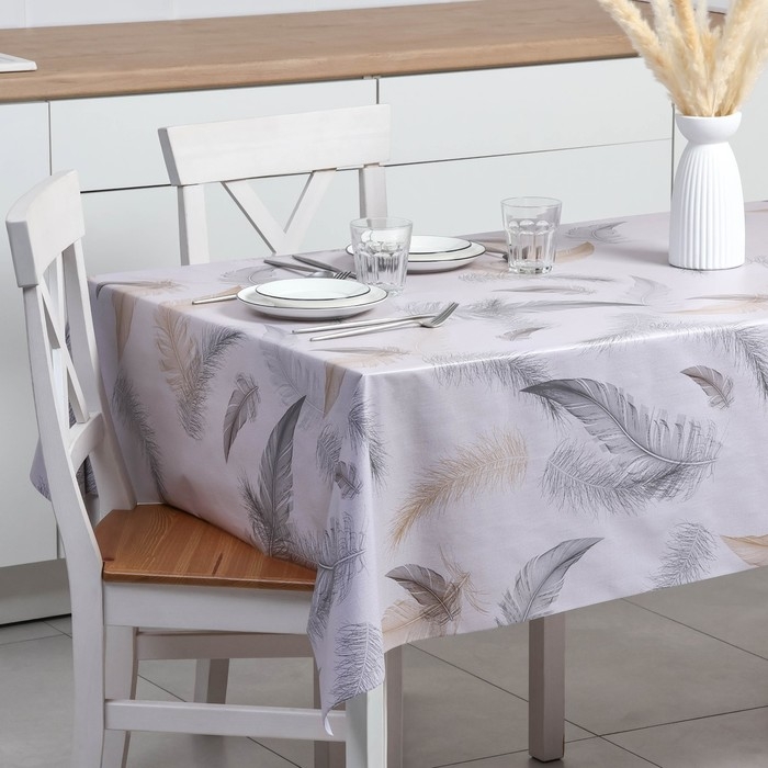 Клеёнка на стол &laquo;Перья&raquo;, на тканиевой основе, рулон 20 метров, ширина 137 см, толщина 0,25 мм