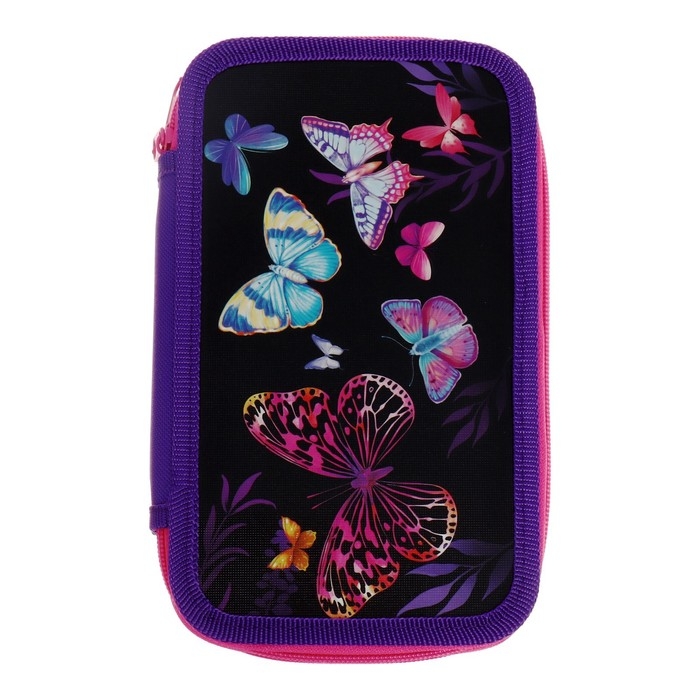 Пенал 2 секции, 125 х 205 х 40 мм, Calligrata 30П26/2 "Бабочки", ламинированный картон