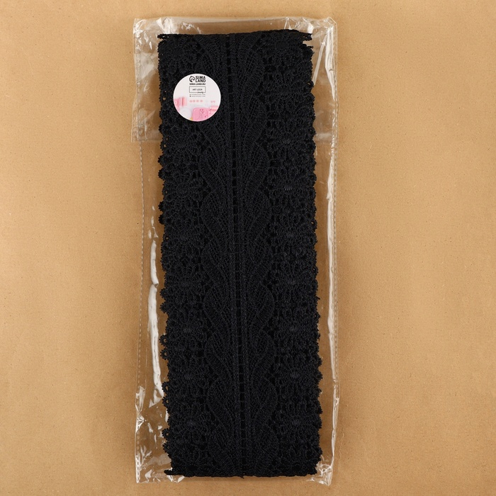 Кружево гипюровое, 80 мм &times; 6,8 &plusmn; 0,5 м, цвет чёрный