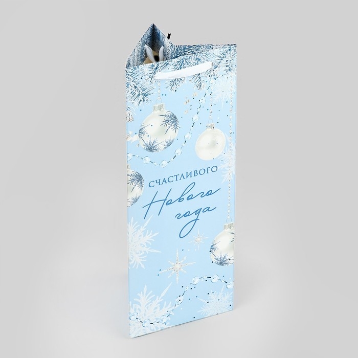 Пакет под бутылку, треугольный &laquo;Счастье&raquo;, 13 х 32 х 11.3 см, Новый год