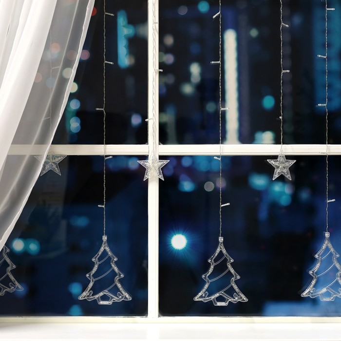 Гирлянда &laquo;Бахрома&raquo; 2.4 &times; 0.9 м с насадками &laquo;Ёлки&raquo;, IP20, прозрачная нить, 138 LED, свечение белое, 8 режимов, 220 В