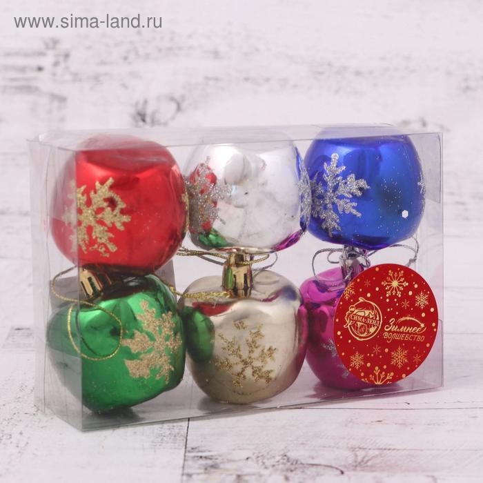Украшение ёлочное "Яблочко со снежинкой" (набор 6 шт) 5х4 см, микс