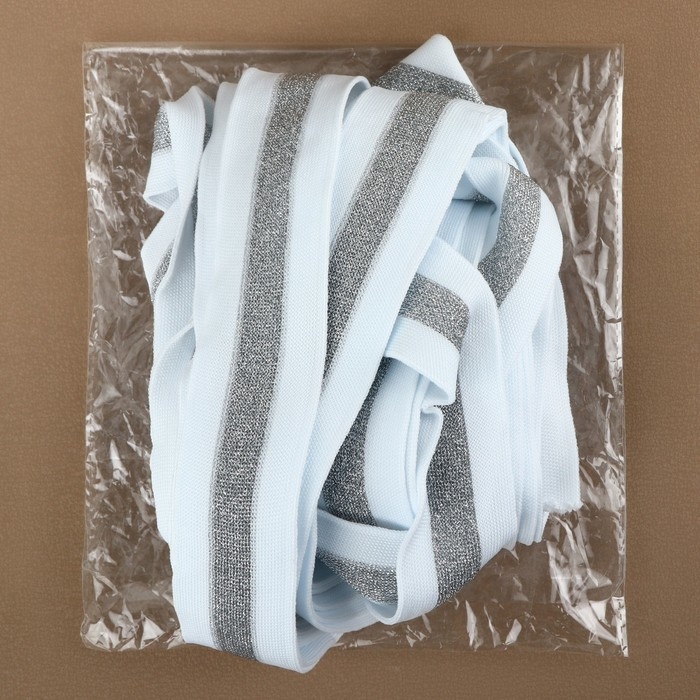 Тесьма трикотажная лампас 40 мм, 9,1 &plusmn; 0,5 м, цвет белый/серебряный