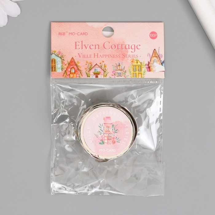 Наклейка бумага "Сказочные домики" 1,2 - 2,5 см 100 шт в рулоне 11х8 см