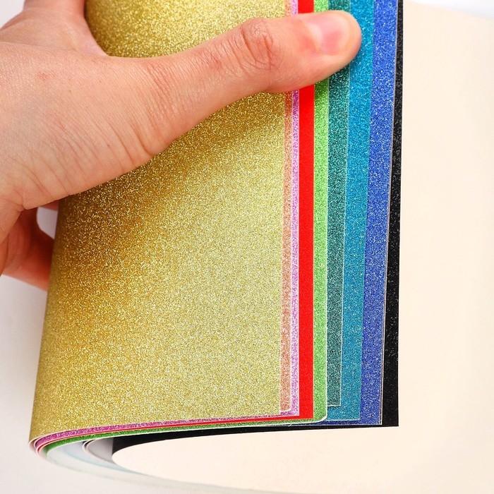 Картон цветной с блёстками, А4, 10 листов, 10 цветов, немелованный, односторонний, в пакете, 250 г/м&sup2;, Щенячий патруль