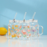 Банка стеклянная с крышкой и трубочкой &laquo;Фреш&raquo;, 500 мл, 10,5&times;7&times;12,6 см, цвет МИКС