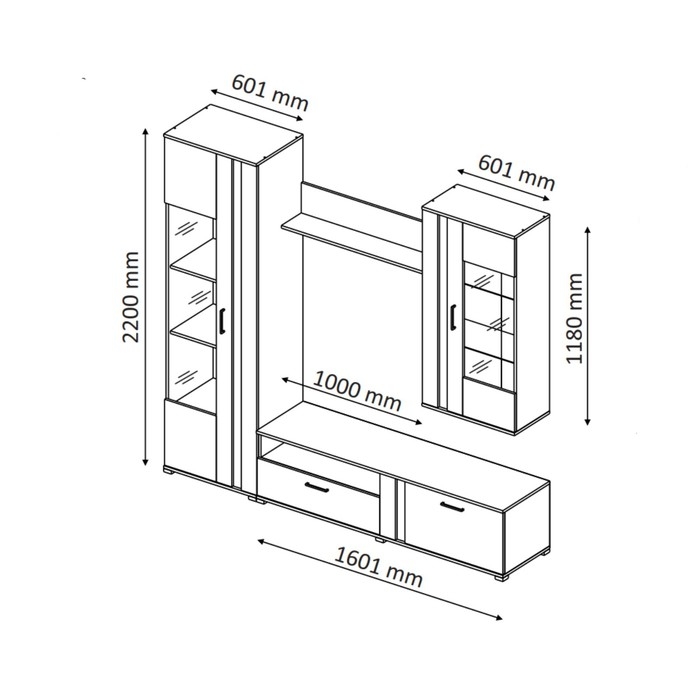 Гостиная Омега, 2202х2000х425, Крафт золотой/Бетон