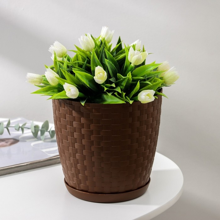 Горшок для цветов с поддоном &laquo;Ротанг&raquo;, 2 л, цвет тёмно-коричневый