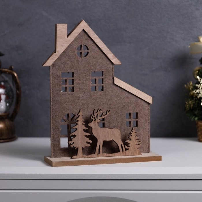 Фигура дерев. Фигура дерев. "Изба с оленями", 20х6х25 см, 5 LED, CR2032x1 (в компл.), Т/БЕЛЫЙ