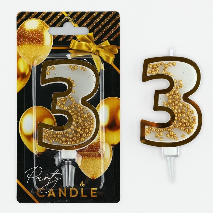 Свеча для торта, цифра с шейкером «3», 9,5 х 4 см Свеча для торта, цифра с шейкером «3», 9,5 х 4 см