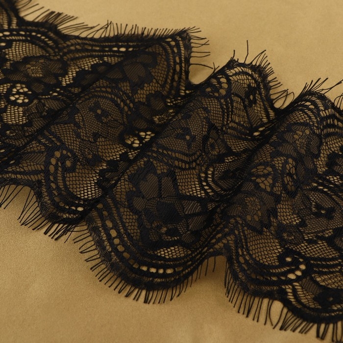 Кружево реснички, 170 мм &times; 3 &plusmn; 0,5 м, цвет чёрный