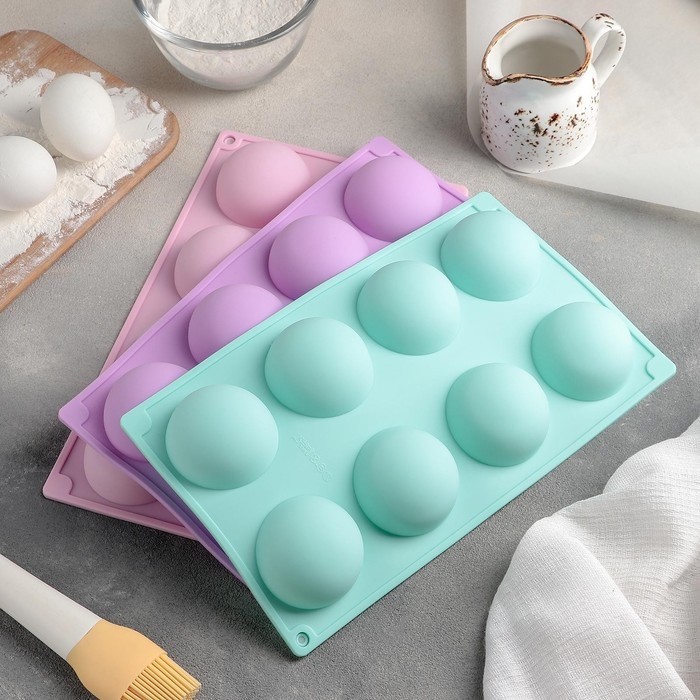 Форма для выпечки Доляна «Полусфера», силикон, 29×17 см, 8 ячеек (d=5,8 см), цвет голубой Форма для выпечки Доляна «Полусфера», силикон, 29×17 см, 8 ячеек (d=5,8 см), цвет голубой