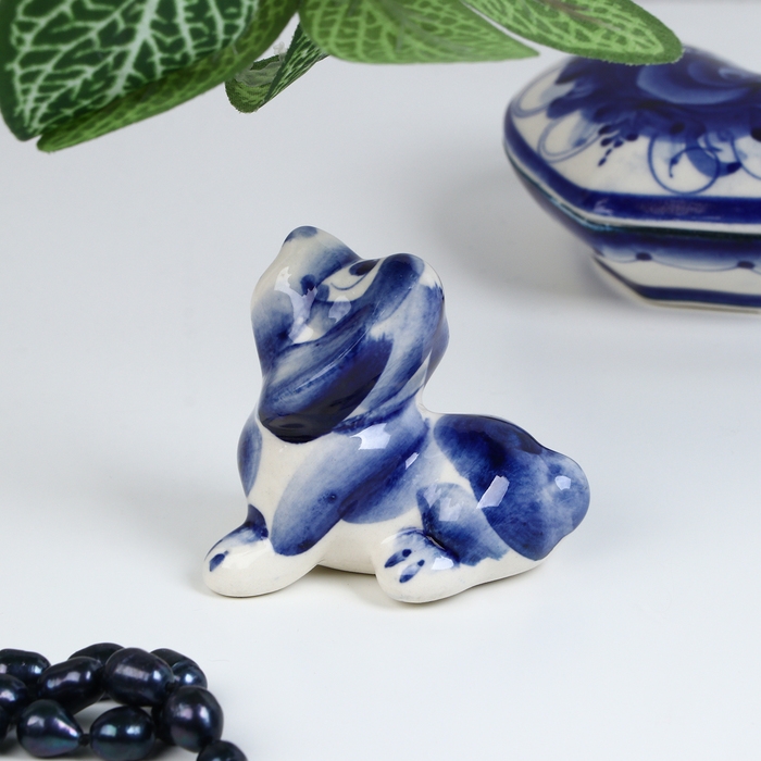 Сувенир гжель «Бассет», бело-синий,керамика, Сувенир гжель «Бассет», бело-синий,керамика,