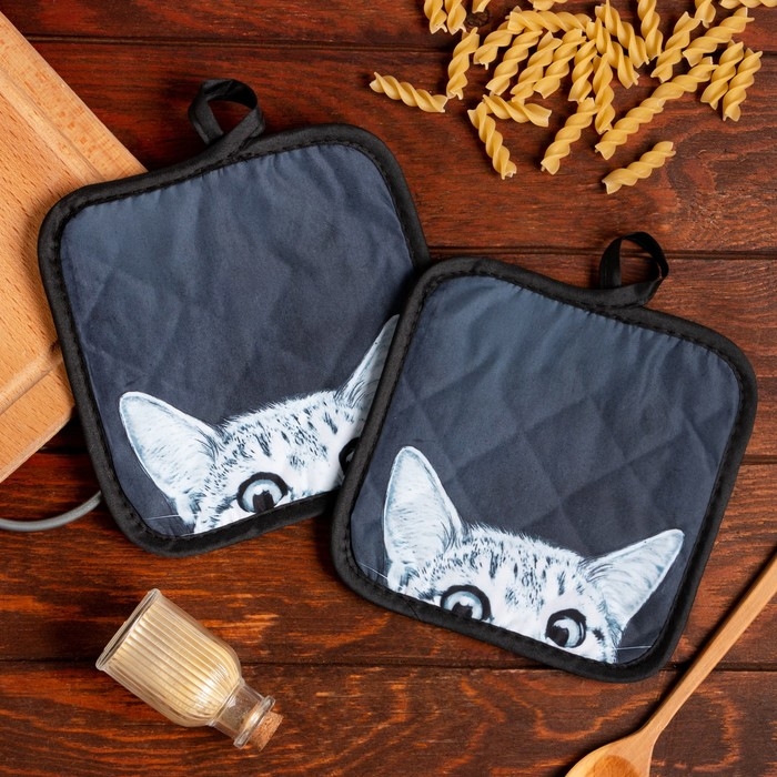 Кухонный набор (2 предмета) Этель LoveLife &laquo;Кошечка&raquo;, прихватка 17х17 см - 2 шт, 100% п/э