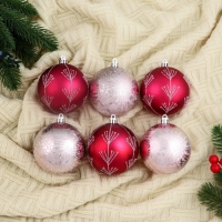 Набор шаров пластик d-8 см, 6 шт "Ночка" веточки, красный розовый Набор шаров пластик d-8 см, 6 шт "Ночка" веточки, красный розовый