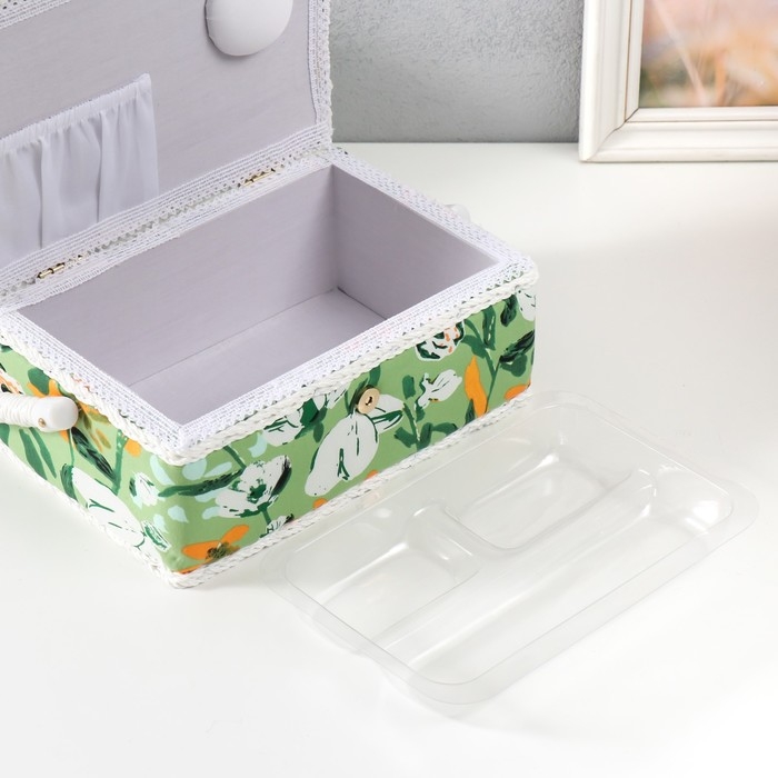 Шкатулка для рукоделия "Летние цветы на зелёном" 24х16х11 см