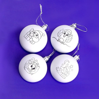 Ёлочные шары под раскраску на новый год «Новогодняя история», краски, 4 шт, новогодний набор для творчества Ёлочные шары под раскраску на новый год «Новогодняя история», краски, 4 шт, новогодний набор для творчества