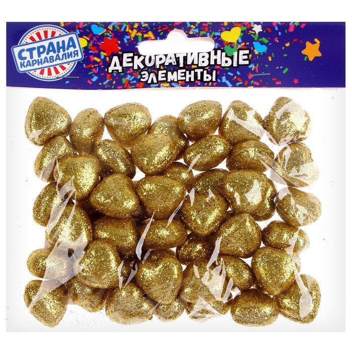 Фигурка для поделок и декора &laquo;Сердце&raquo;, набор 50 шт., размер 1 шт. 1,5&times;1,5&times;0,5 см, цвет золото