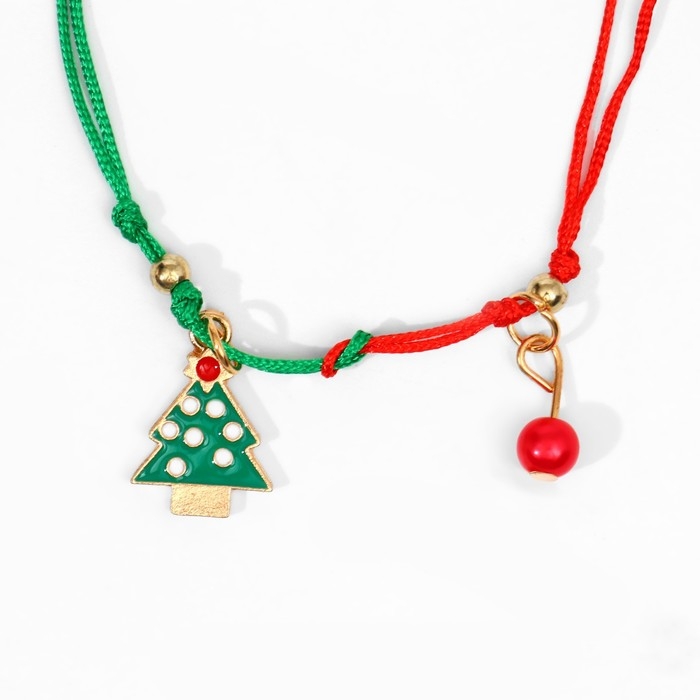 Новый год! Браслет &laquo;Ель&raquo; с бусинкой, цвет красно-зелёный, 6 см